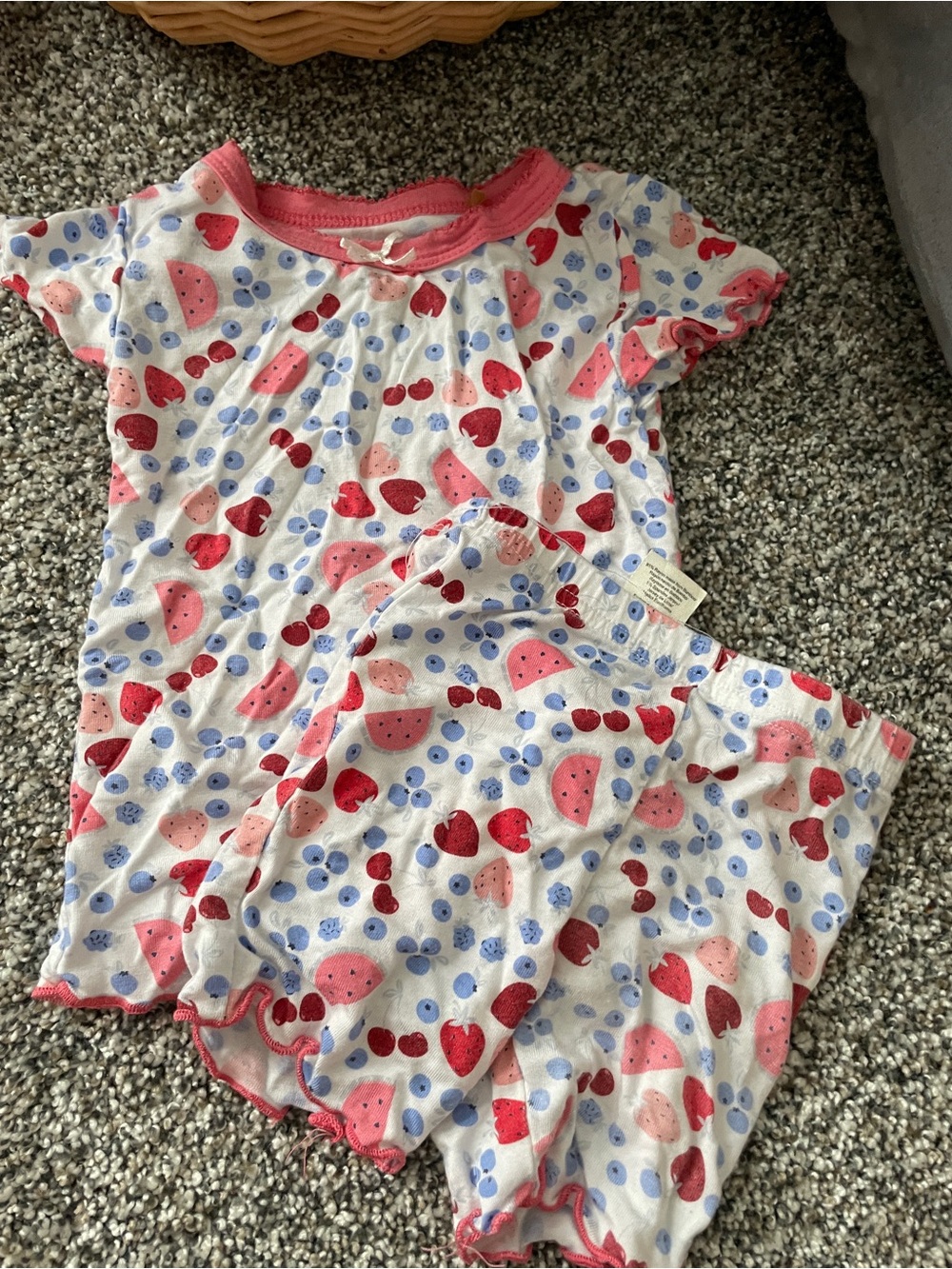 Girls' White Pink Fruit-Print Short Pajama Set